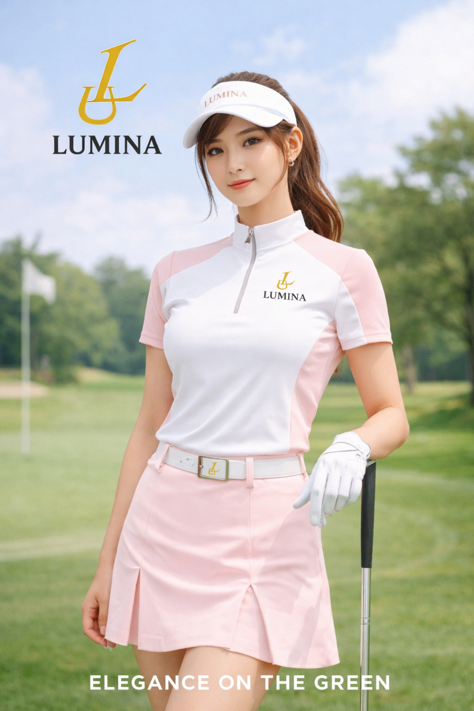 Pink Colorblock Zip Polo